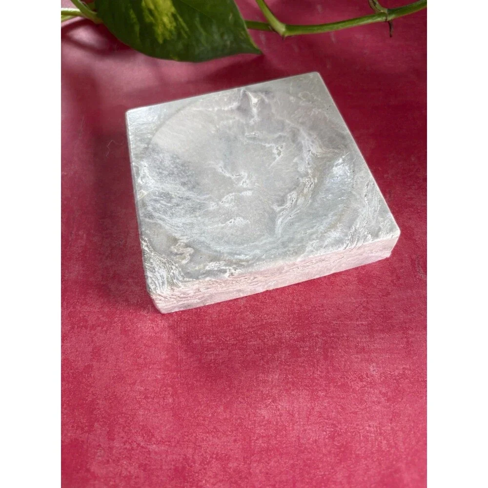 Handmade Soap Dish Cement Soap Holder Square Bathroom Kitchen White Marble